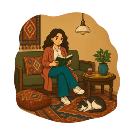 Illustration from the app's felt-report picker: a calm evening at home, the lowest shaking-intensity level, "not felt".