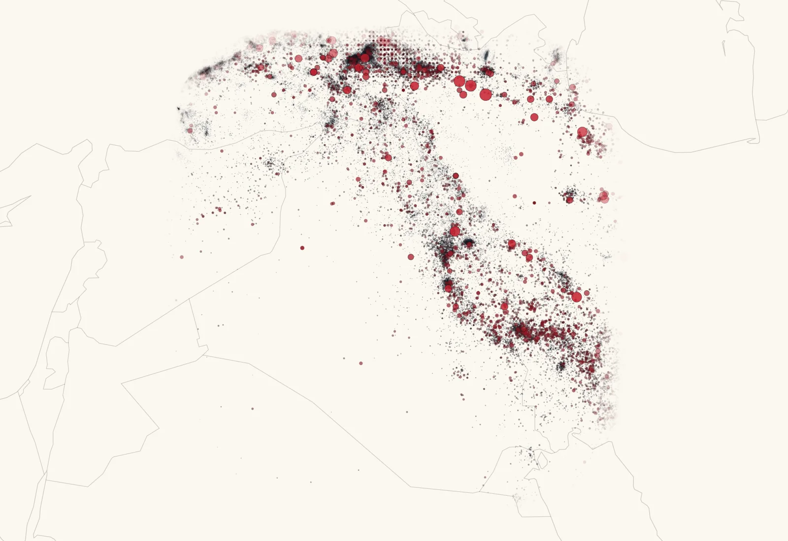 Map of every earthquake in the Bumelerze catalogue: dots crowd along the Zagros mountains from Turkey through Kurdistan into Iran.
