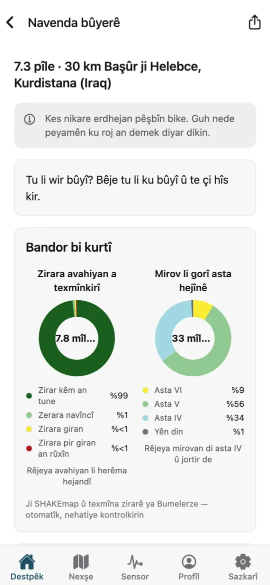 Navenda bûyerê ya erdhejekê di sepanê de, bi tiştê ku mirovan hîs kir û kurteyeke bandorên wê.